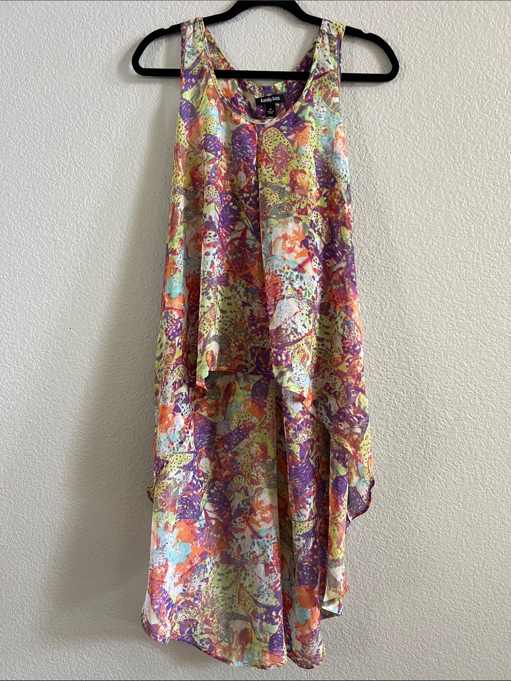 Kandy Kiss Sheer Multicolor High-Low Sleeveless Top Size M